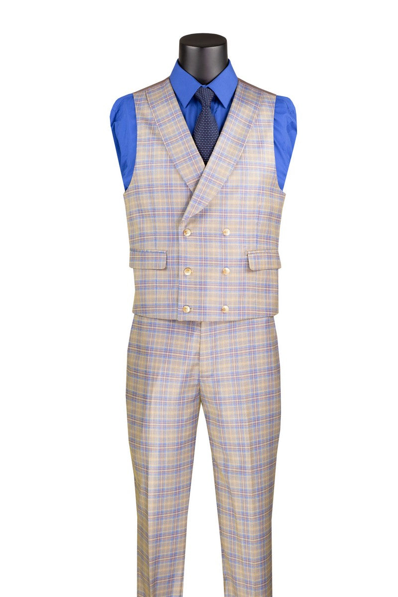 Modern Fit Windowpane Suit 3 Piece in  Blue - Suits99