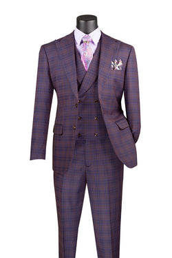 Modern Fit Windowpane Suit 3 Piece in  Purple