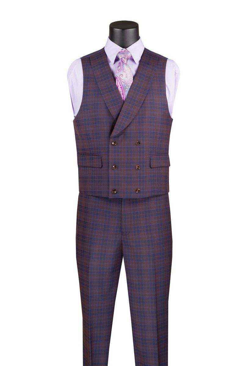 Modern Fit Windowpane Suit 3 Piece in  Purple - Suits99