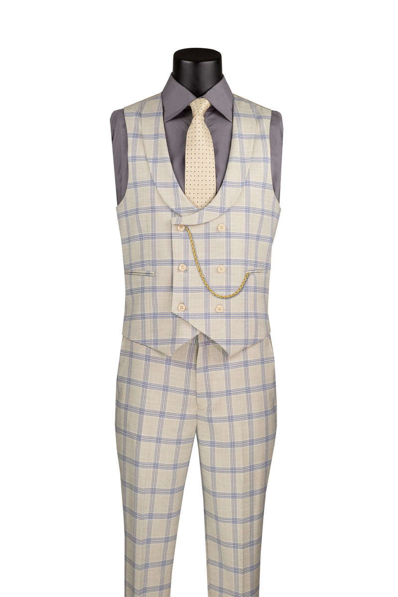 Venetian Collection Modern Fit Windowpane Suit 3 Piece in Light Beige