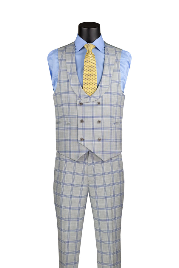 Venetian Collection Modern Fit Windowpane Suit 3 Piece in Light Gray