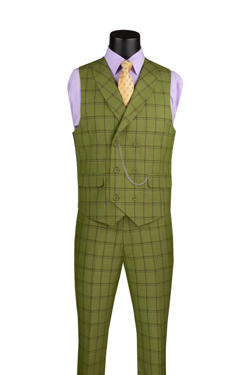 Diamond Collection Modern Fit Windowpane Suit 3 Piece in Moss