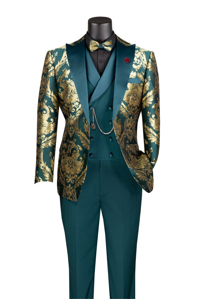 Modern Fit 3 pcs Suits for Men with Matching Bow Tie in Emerald