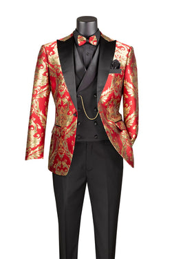 Modern Fit 3 pcs Suits for Men with Matching Bow Tie in Red