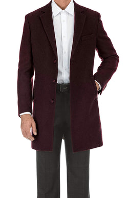 Milano Burgundy Fall/Winter Essential Slim Fit Wool Blend Overcoat