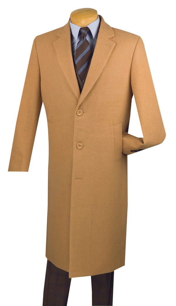 Milano Collection - Winter Fall Essentials Men's Dress Top Coat 48" Long in Camel