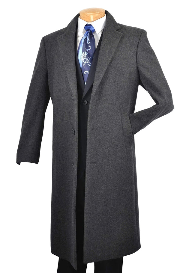 Milano Collection - Winter Fall Essentials Men's Dress Top Coat 48" Long in Charcoal