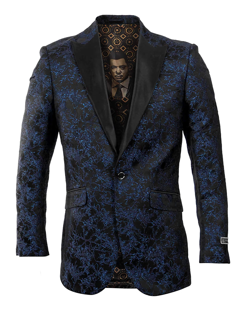 Navy Modern Fit Spider Web Brushes Pattern Sports Coat
