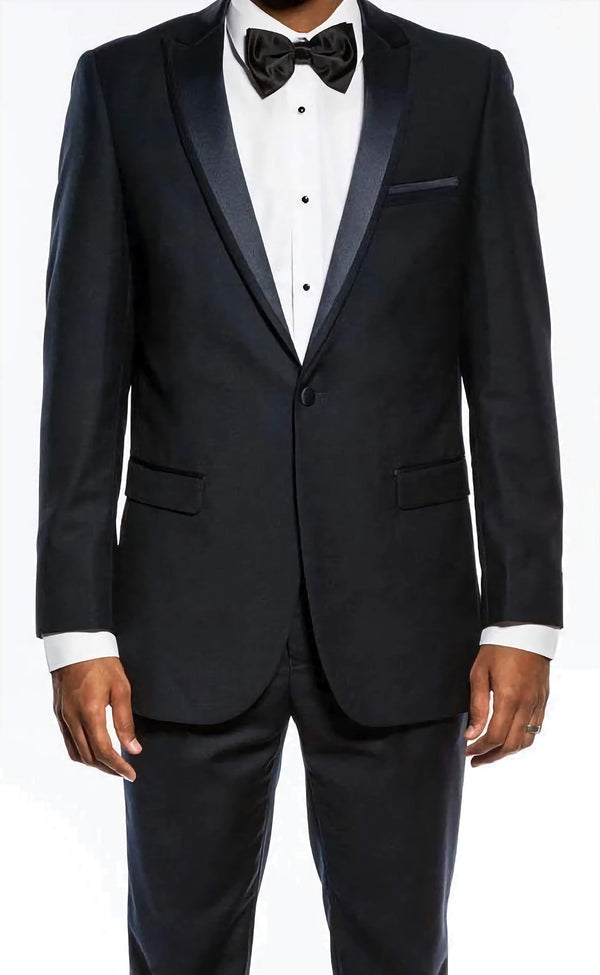 Navy Slim Fit Tuxedo 2 Piece with Satin Peak Lapel