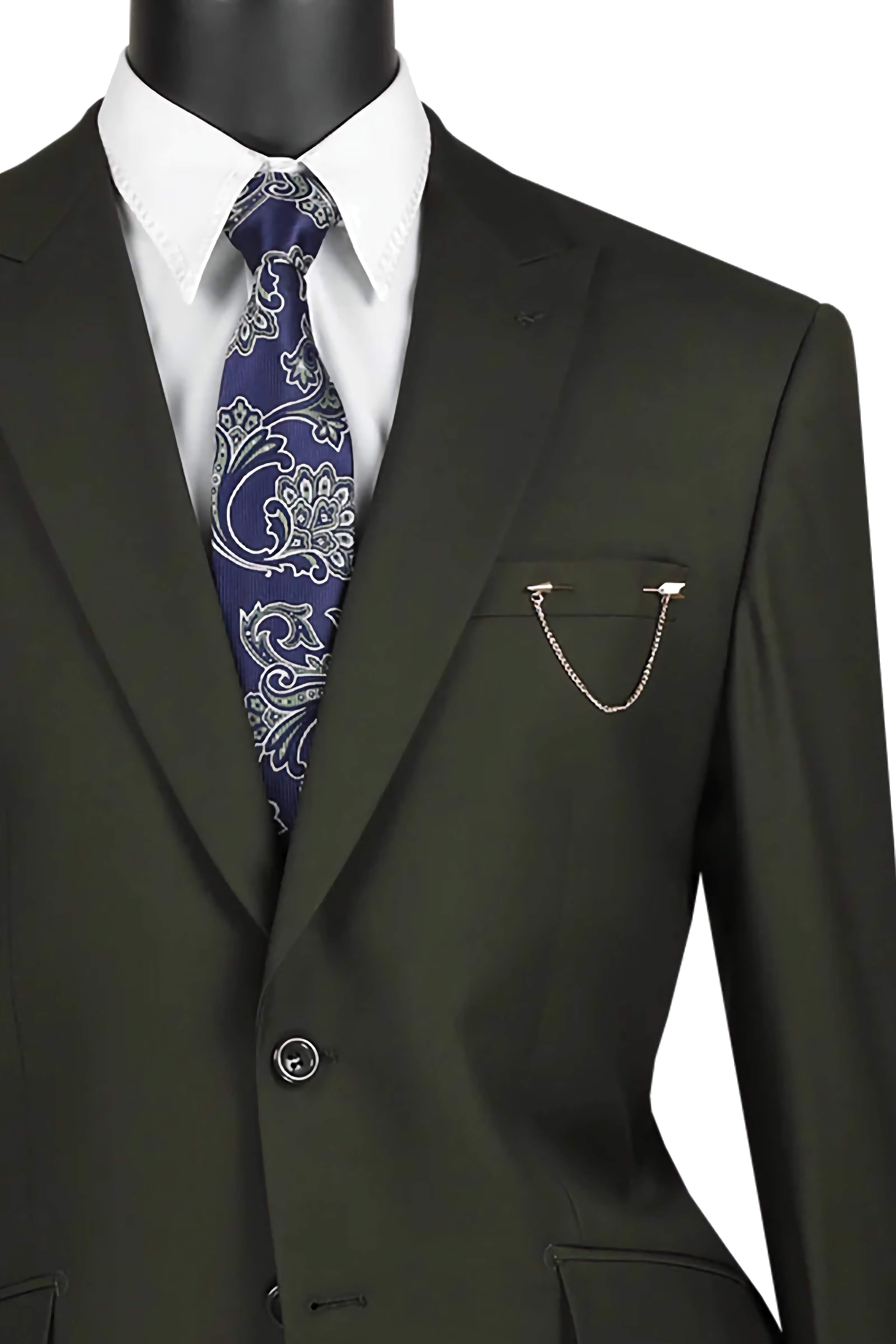 Olive Modern Fit 2 Piece Suit Textured Solid with Peak Lapel - Suits99