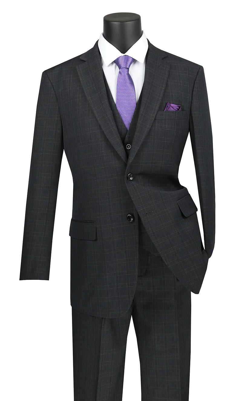 Olympic Collection - Glen Plaid Regular Fit Suit 3 Piece Black