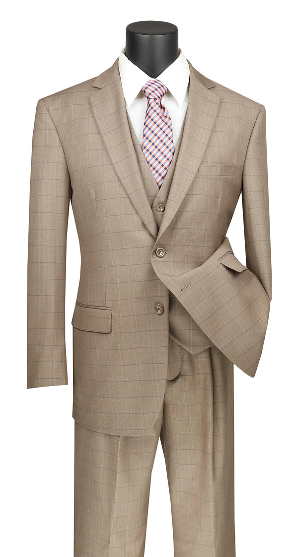 Olympic Collection Glen Plaid Regular Fit Suit 3 Piece Tan