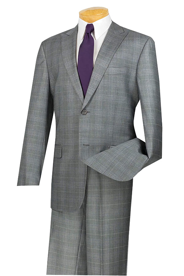 Pommy Collection - Men's Glen Plaid Dress Suit 2 Piece Regular Fit in Gray