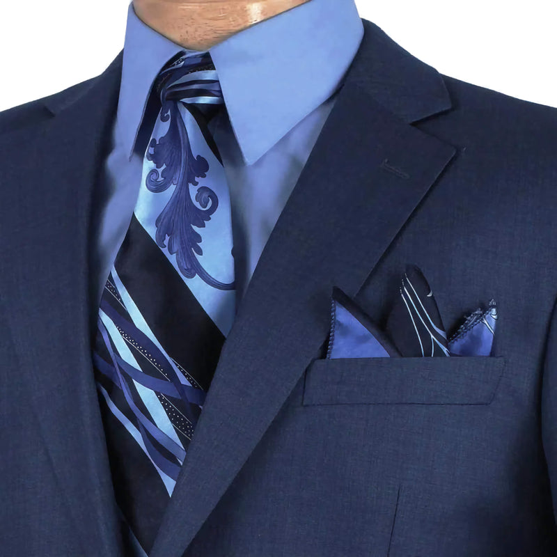 Regular Fit 2 Piece 2 Button Textured Weave In Blue