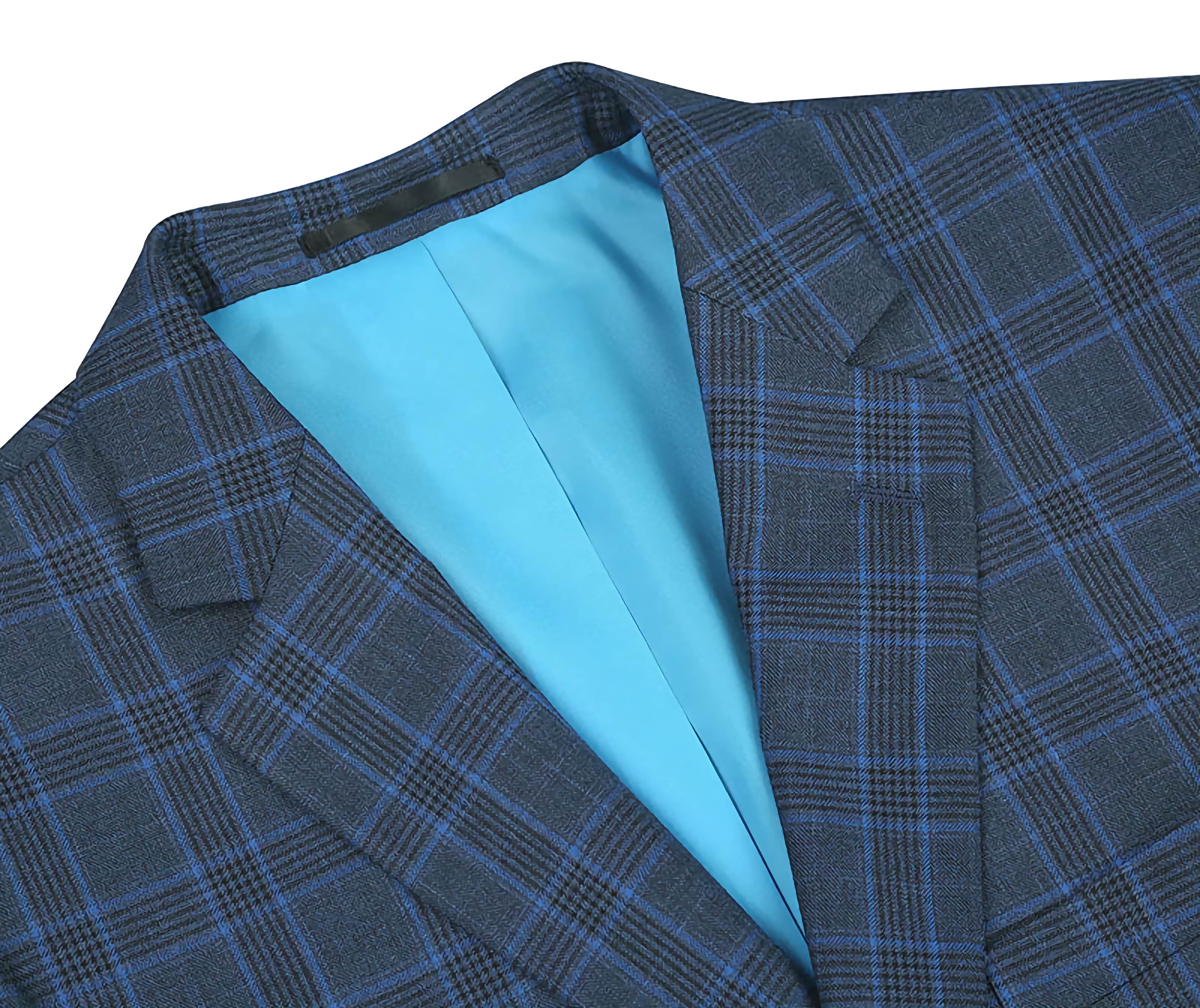 Regular Fit 2 Piece Dress Suit Windowpane in Blue - Suits99