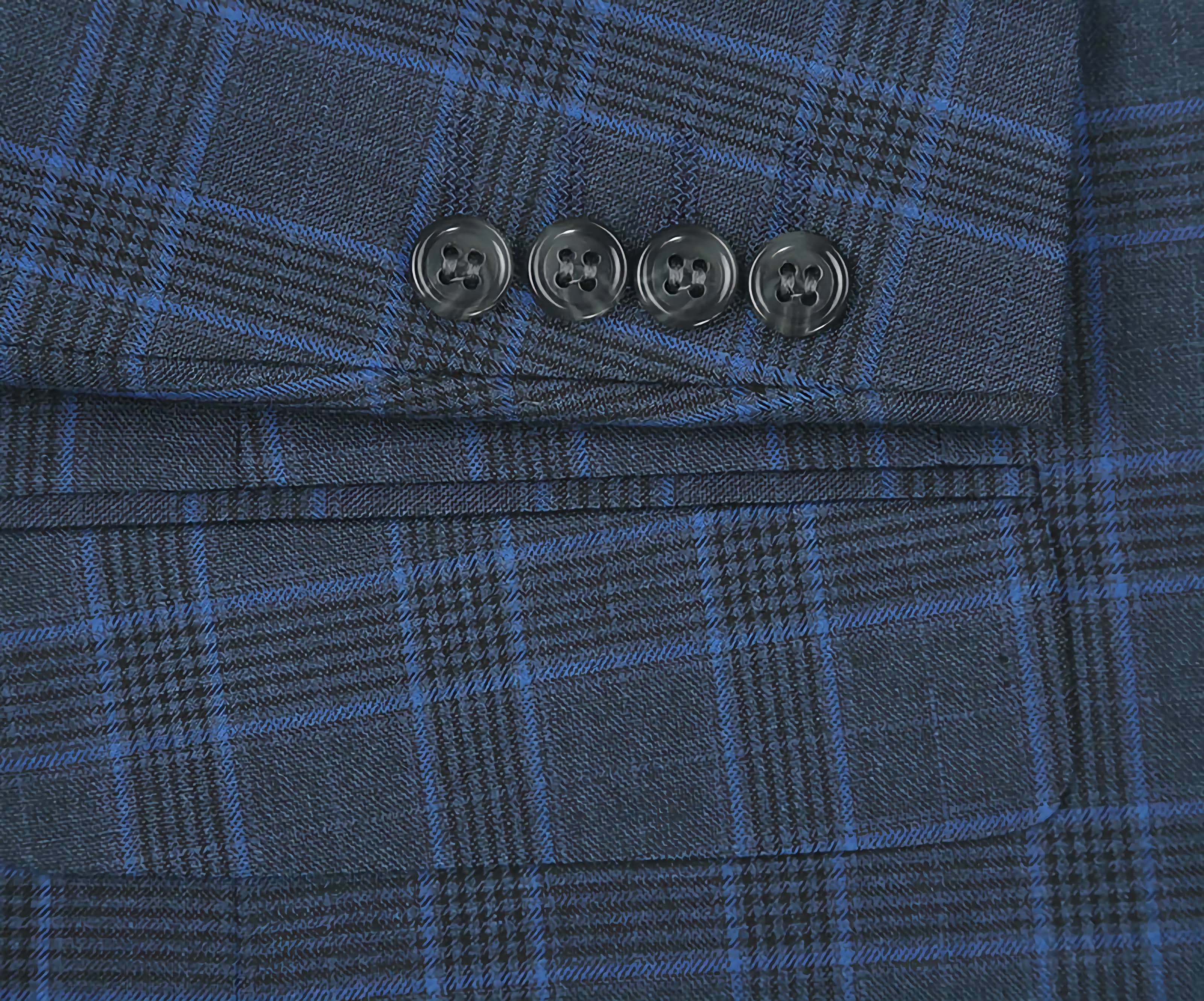 Regular Fit 2 Piece Dress Suit Windowpane in Blue - Suits99
