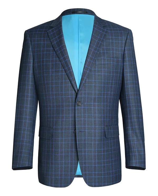 Regular Fit 2 Piece Dress Suit Windowpane in Blue - Suits99