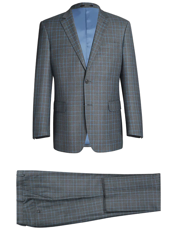 Regular Fit 2 Piece Dress Suit Windowpane in Light Gray - Suits99