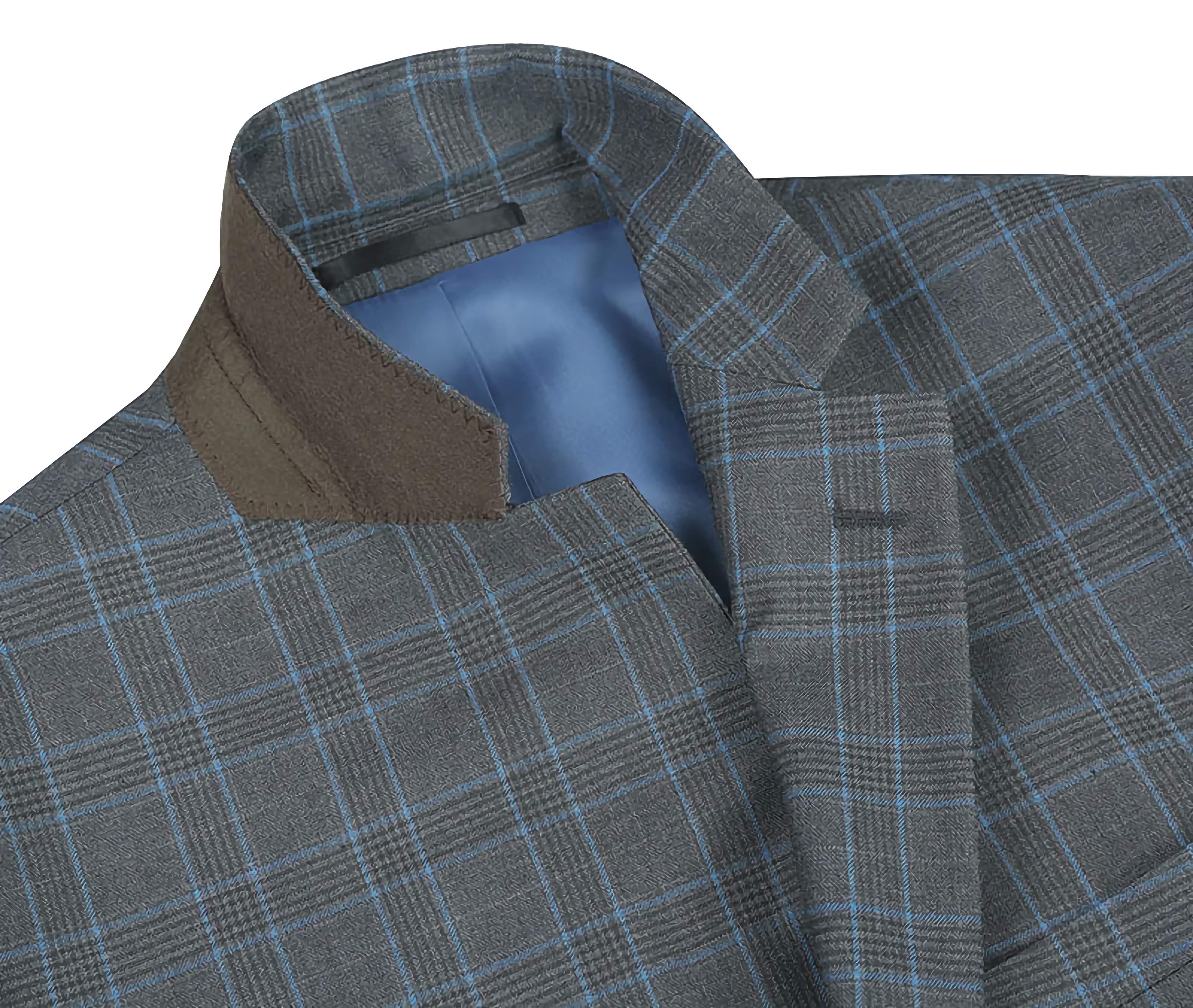 Regular Fit 2 Piece Dress Suit Windowpane in Light Gray - Suits99