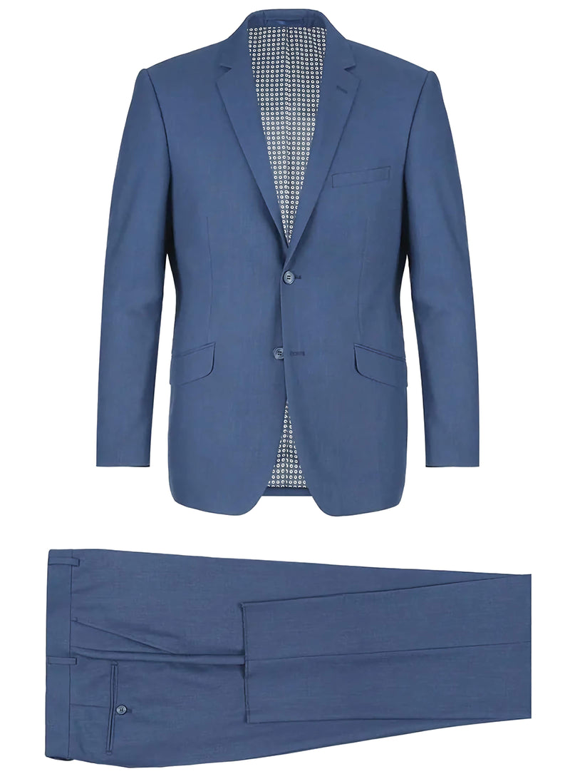 Regular Fit 2 Piece Notch Lapel 2 Button Suit In Blue - Suits99