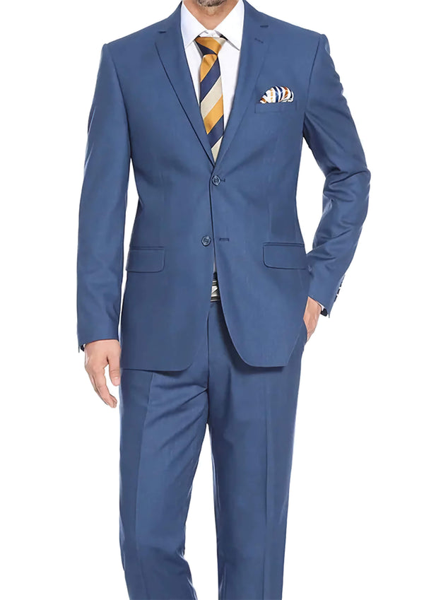 Regular Fit 2 Piece Notch Lapel 2 Button Suit In Blue - Suits99
