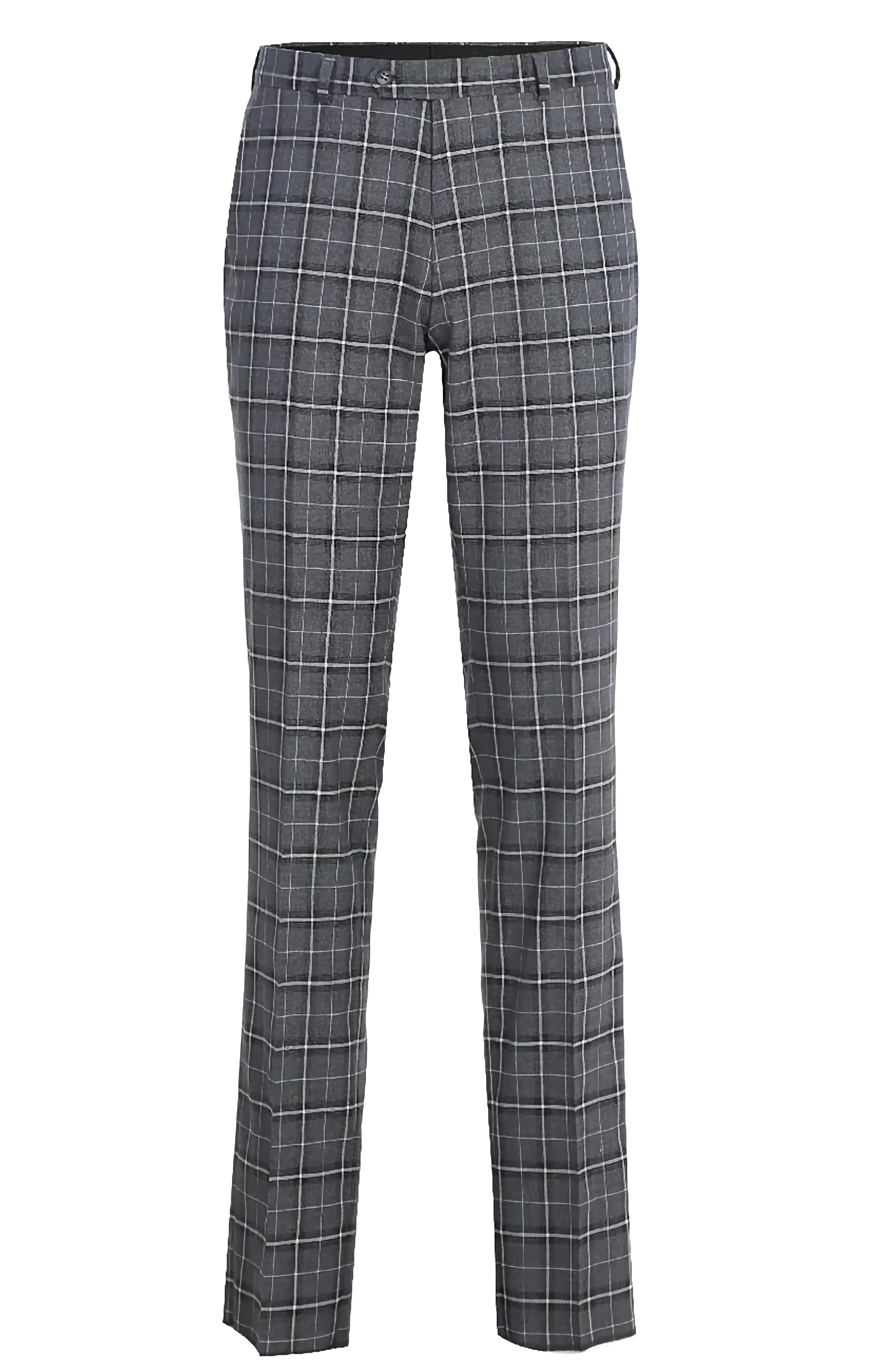 Regular Fit 2 Piece Notch Lapel Suit Gray Check Pattern - Suits99