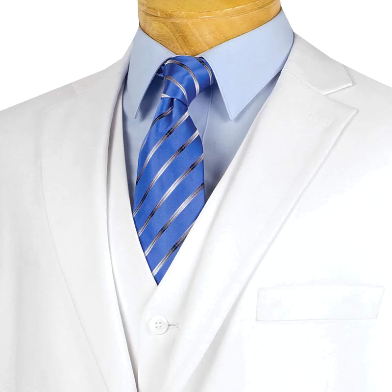 Regular Fit 3 Piece Suit 2 Button White - Suits99