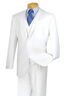 Regular Fit 3 Piece Suit 2 Button White - Suits99