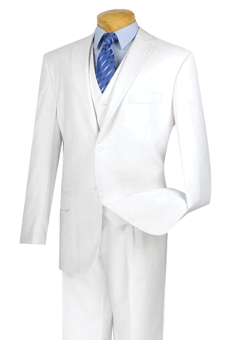 Regular Fit 3 Piece Suit 2 Button White - Suits99