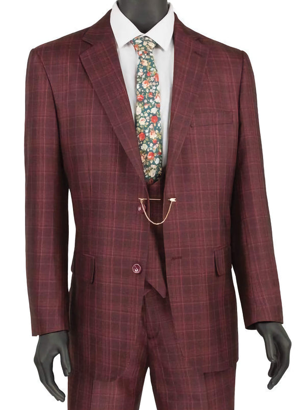 Regular Fit 3 Piece Suit Burgundy - Suits99