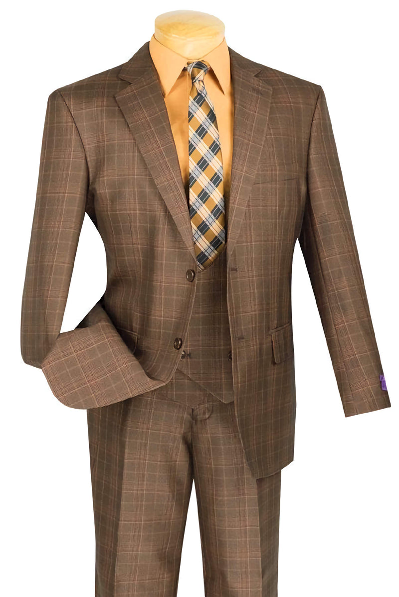 Regular Fit 3 Piece Suit Chestnut - Suits99
