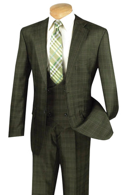 Regular Fit 3 Piece Suit Olive