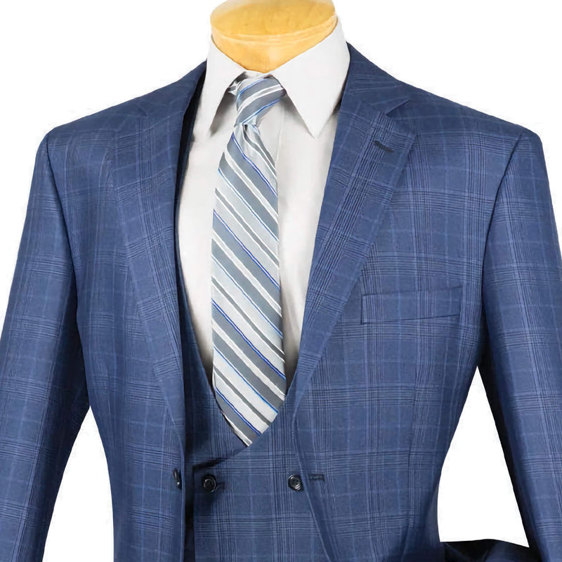 Regular Fit 3 Piece Suit Oxford Blue - Suits99