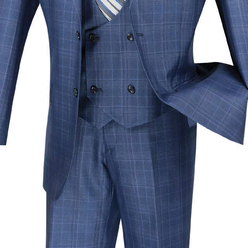 Regular Fit 3 Piece Suit Oxford Blue - Suits99