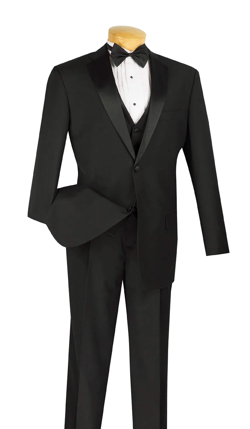 Regular Fit Black Tuxedo 4 Piece with Vest Bow Tie