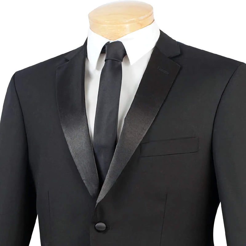 Regular Fit Satin Lapel 2 Piece Tuxedo in Black - Suits99