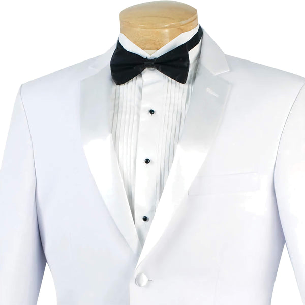 Regular Fit Satin Lapel 2 Piece Tuxedo in White - Suits99