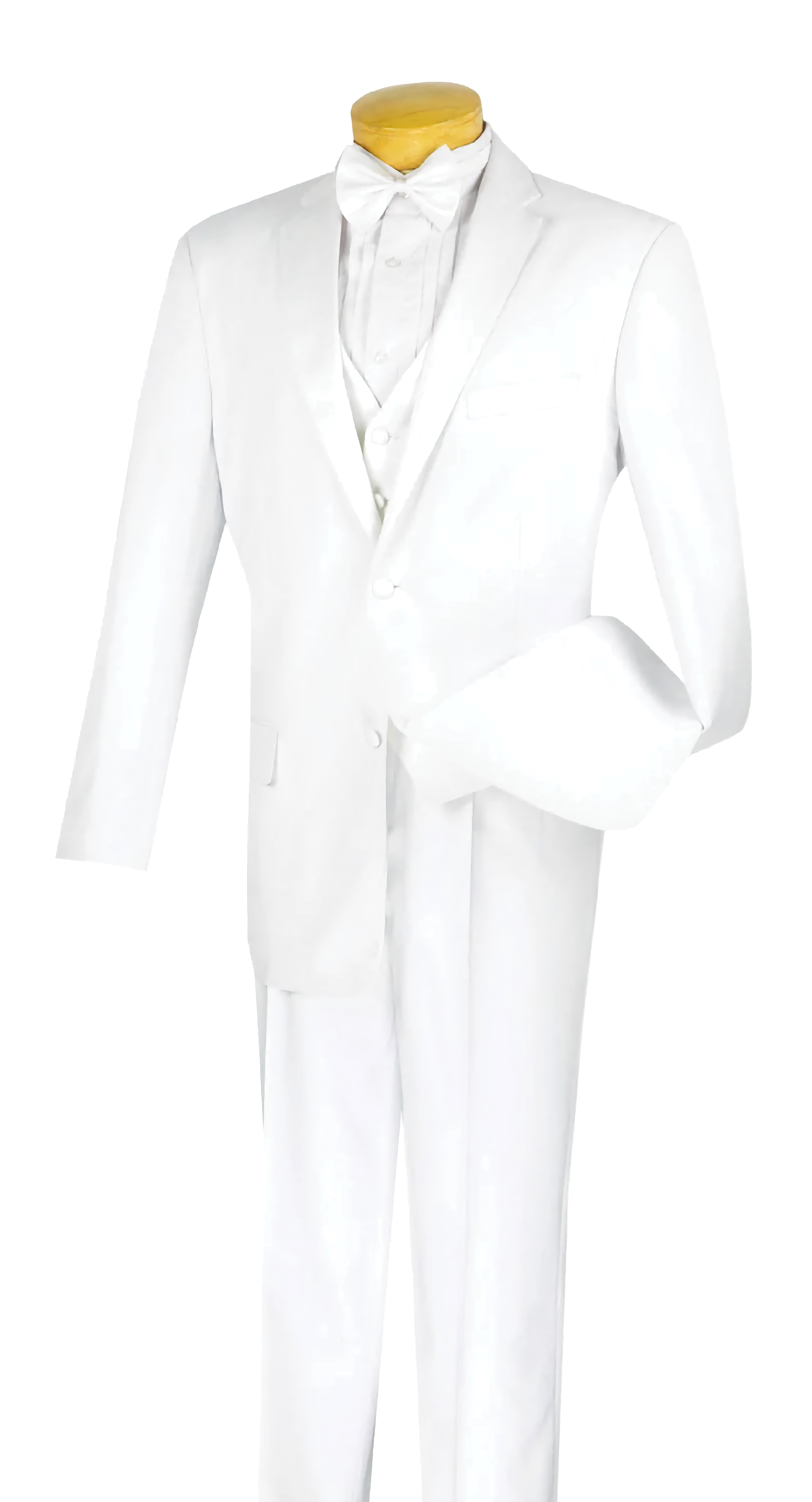 Regular Fit White Tuxedo 4 Piece with Vest and Bow Tie