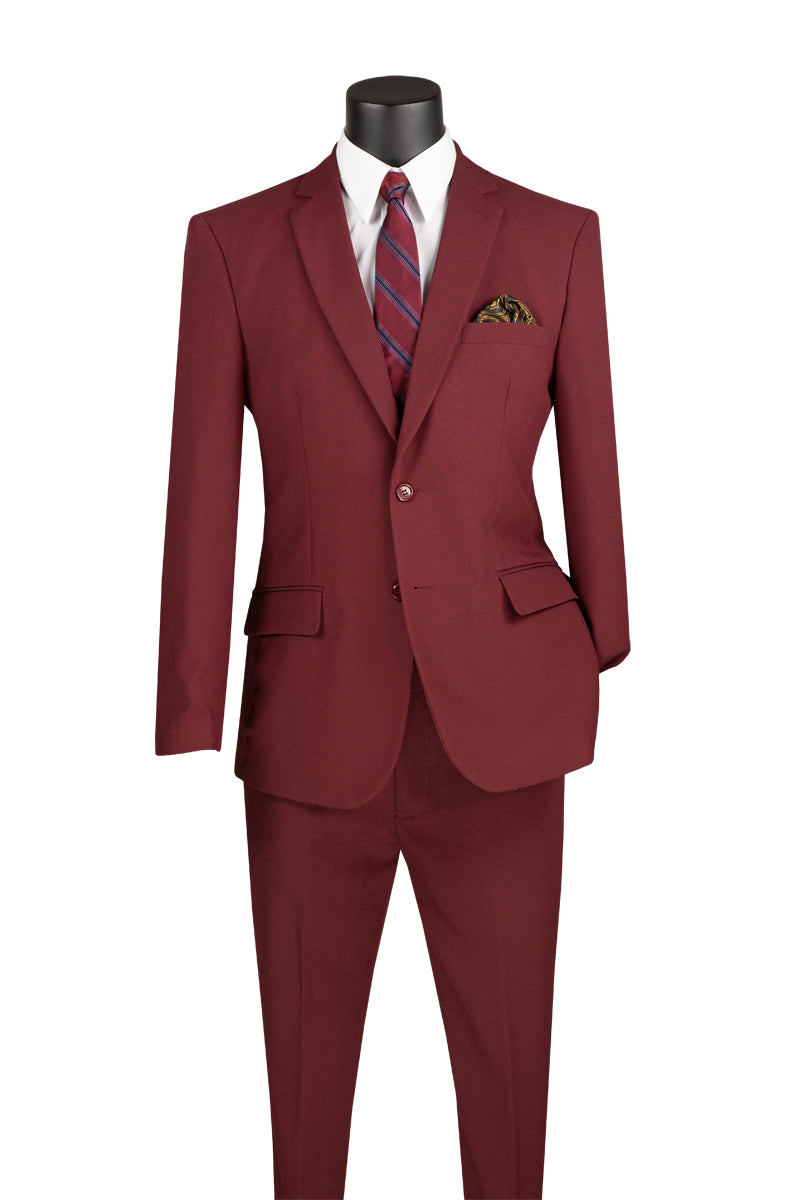 Burgundy Slim Fit Men's 2 Piece Business Suit 2 Button