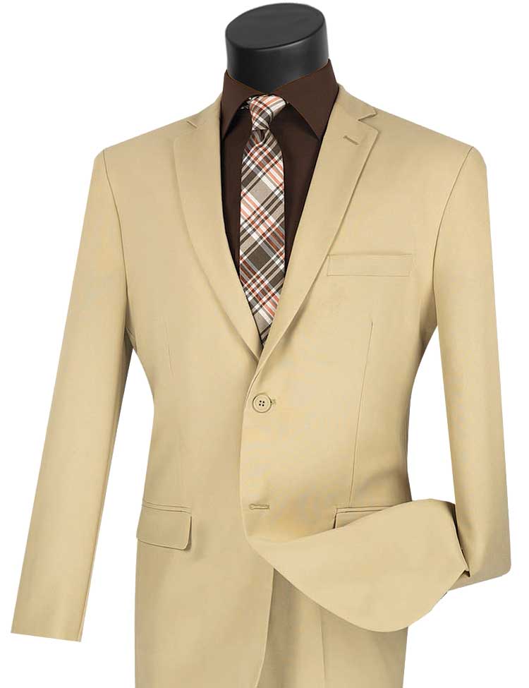 Beige Slim Fit Men's 2 Piece Business Suit 2 Button - Suits99