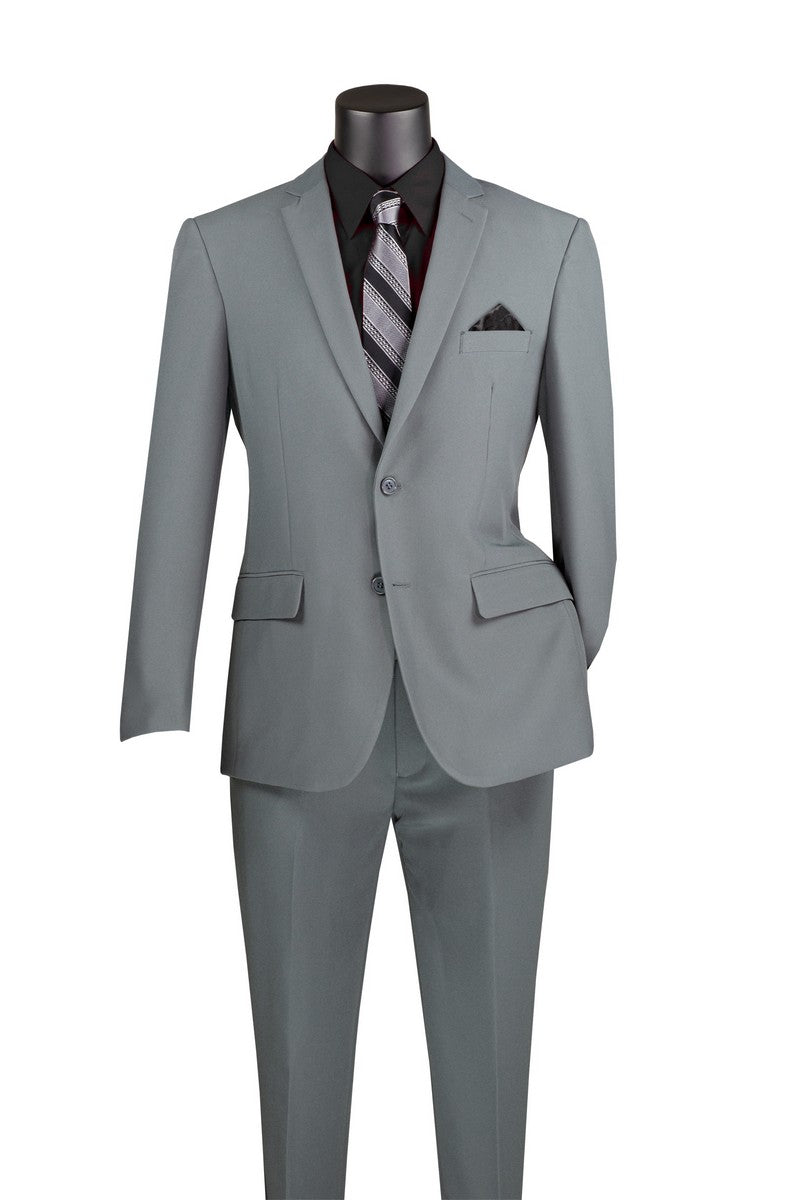 Gray Slim Fit Men's 2 Piece Business Suit 2 Button