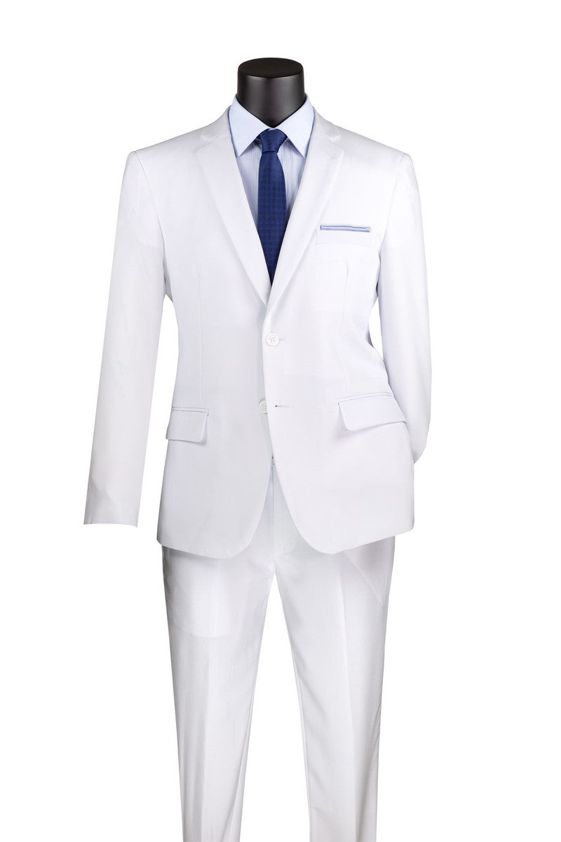White Slim Fit Men's 2 Piece Business Suit 2 Button