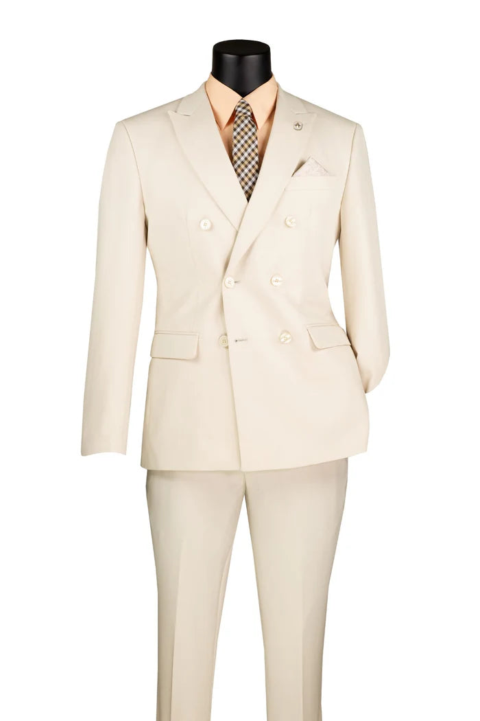 Double Breasted Slim Fit  Suit  in Bone White
