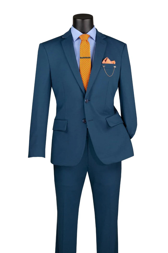 Slim Fit Men's Suit 2 Piece 2 Button in Teal - Suits99