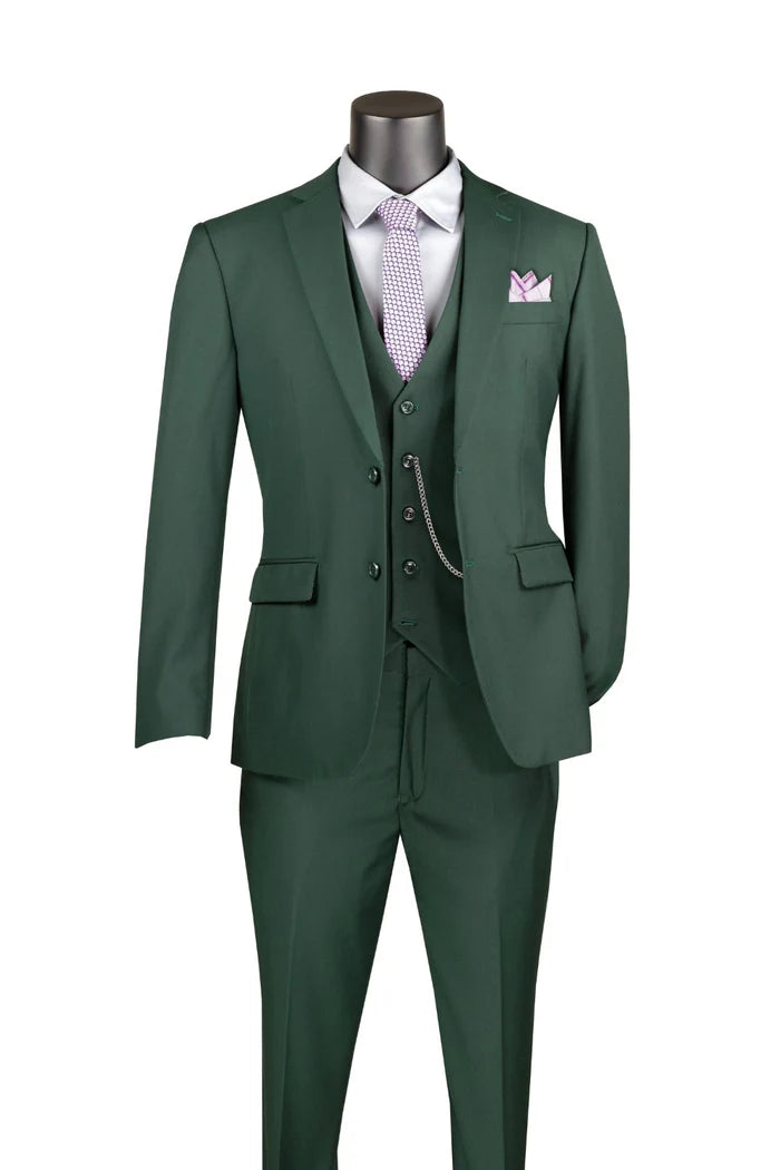 Slim Fit Suit 3 Piece 2 Button in Hunter Green