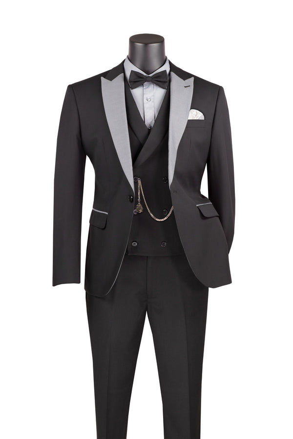 Italia collection Slim Fit Suit 3 Piece 1 Button in Black