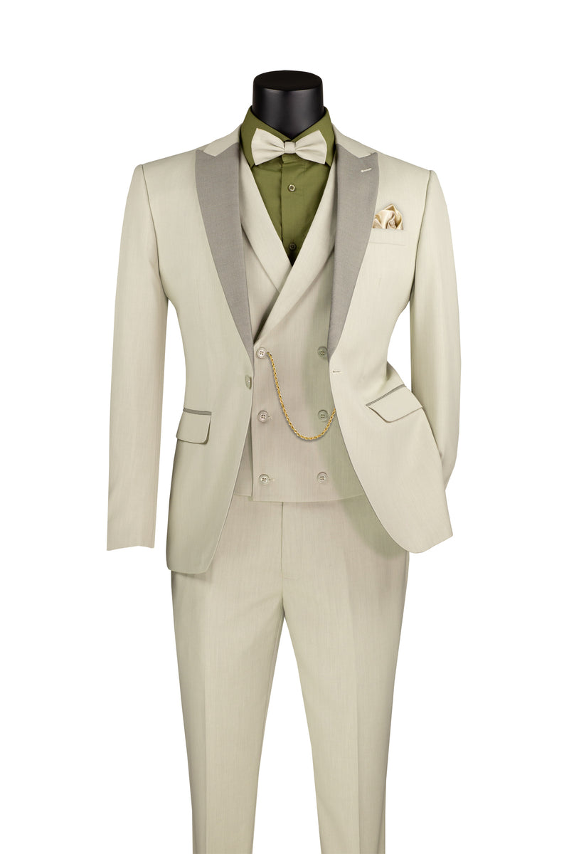 Italia collection Slim Fit Suit 3 Piece 1 Button in Ecru
