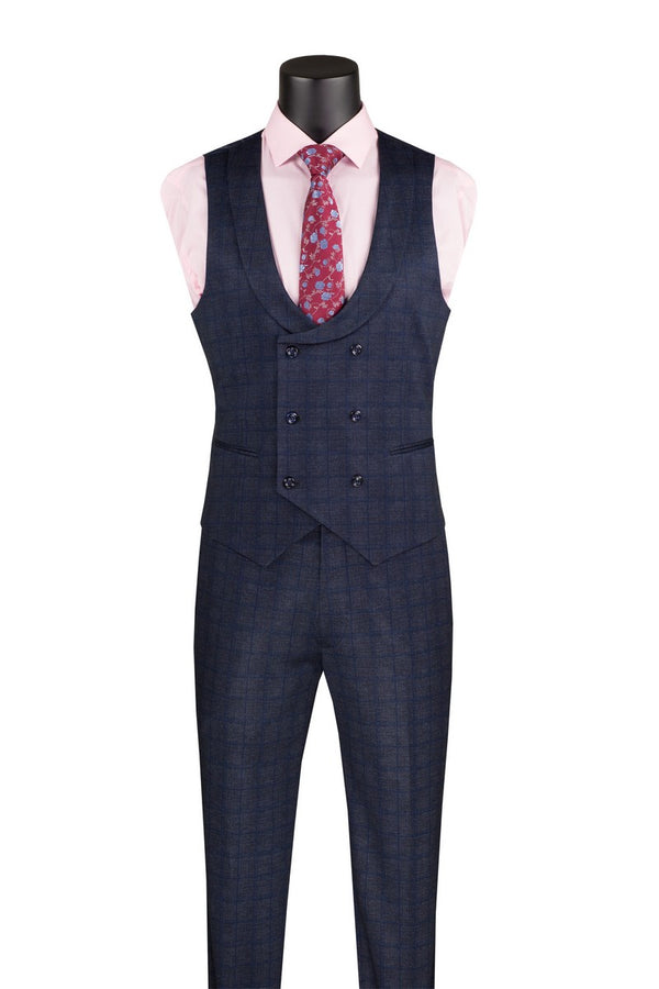 Milano Slim Fit 3 pcs Vested Suits for Men Super Stretch Fabric in Navy