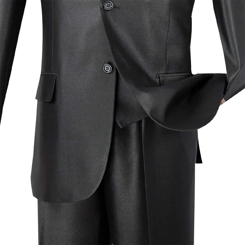 Shiny Regular Fit Men's Suit 3 Piece 2 Button in Black - Suits99