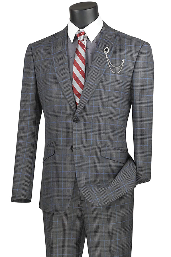 Slim Fit 2 Piece Suit Charcoal Glen Plaid Pattern Matching Pants